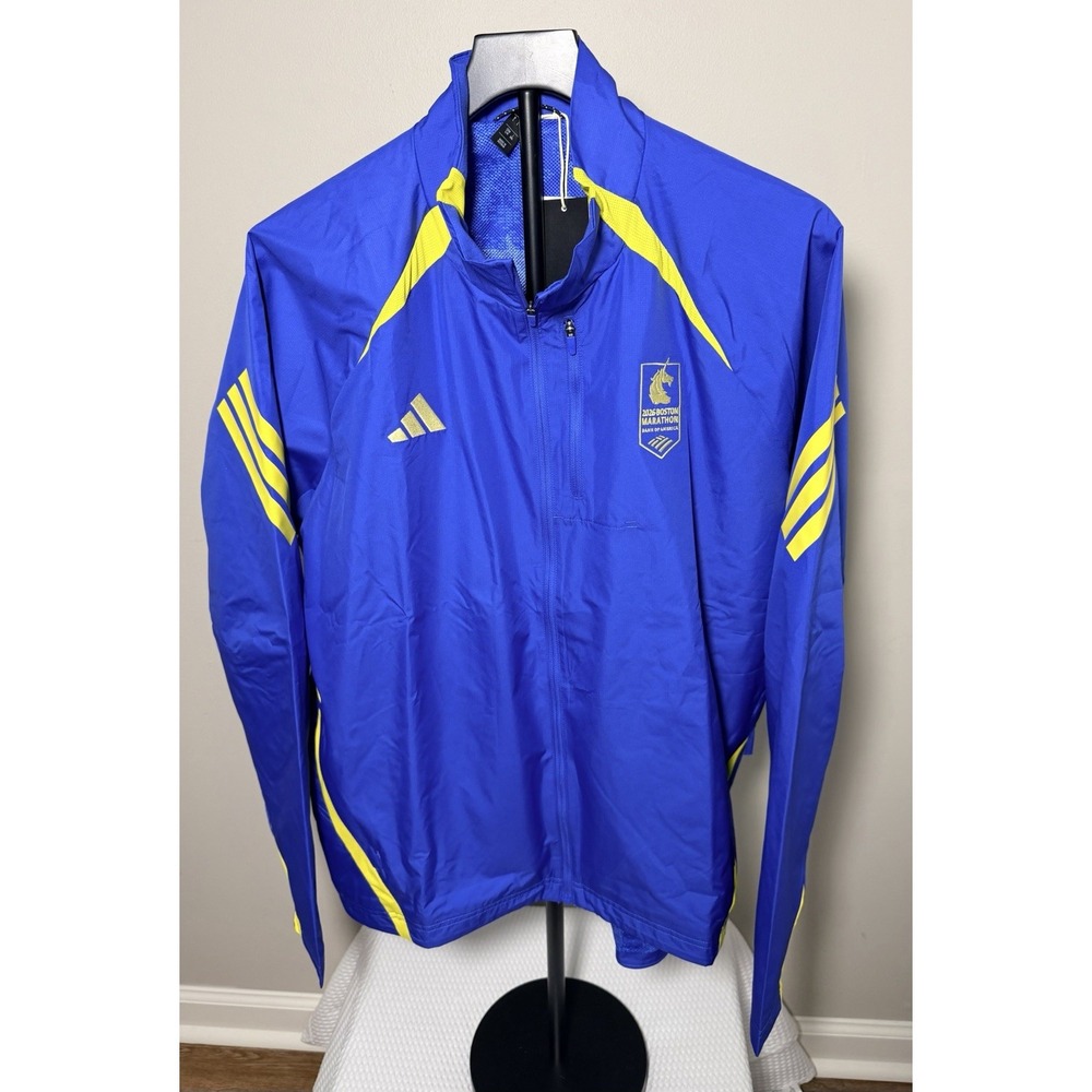 adidas Boston Marathon BM26 Men’s Running Jacket Blue/Yellow Full-Zip L KE8235